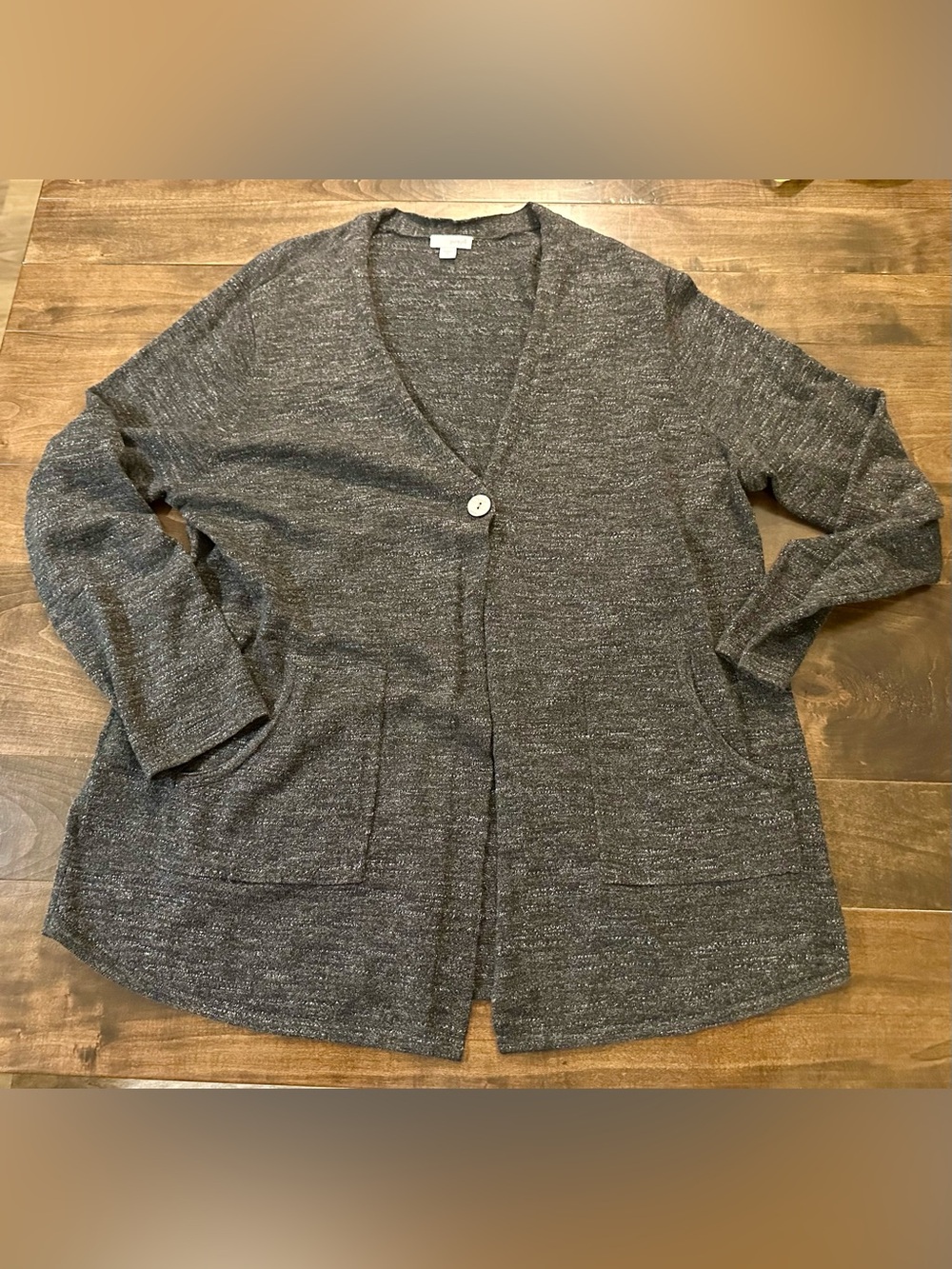 🌟 J. Jill Heathered Charcoal Gray Single-Button Open Cardigan